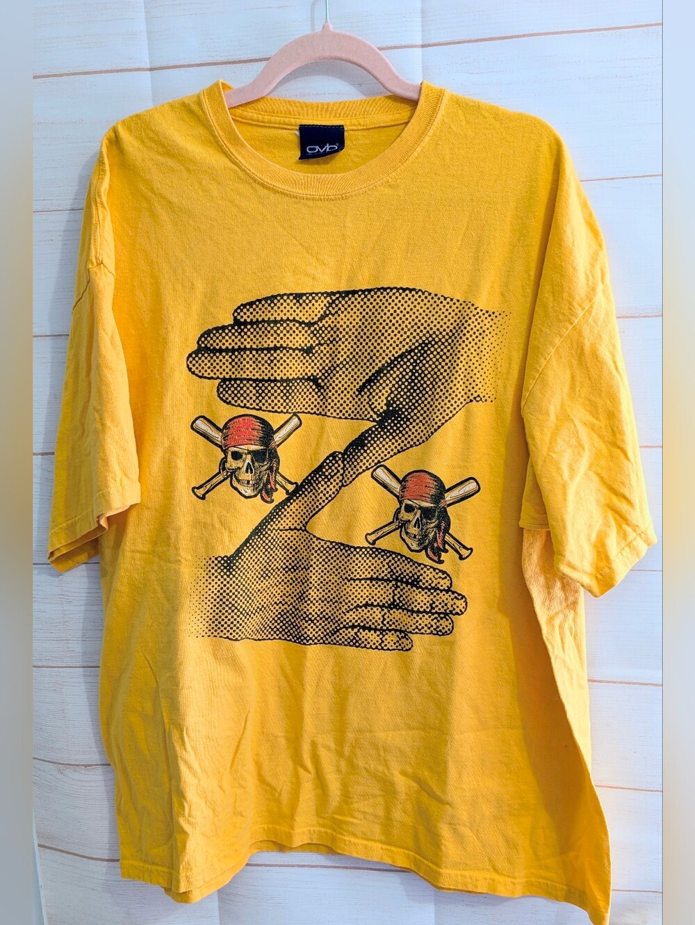 OVB Vintage Bright Gold Pirate Skull ☠️ Graphic T‑Shirt SIZE XXL